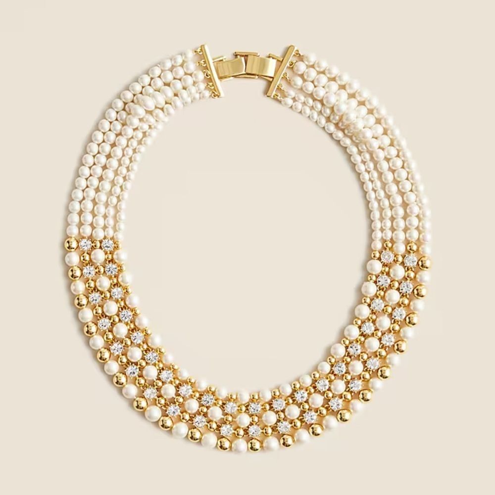 J. Crew Crystal and pearl chainlink necklace • CB852